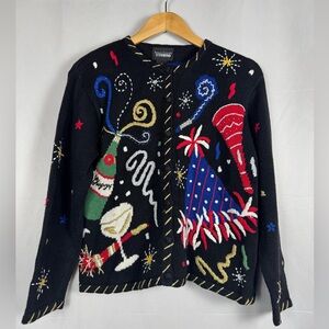Designers Originals Studios Cardigan New Years Eve Holiday Grandmacore Artsy S
